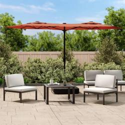 Parasol de &agrave; double t&ecirc;te avec LED terre cuite 316x145 cm