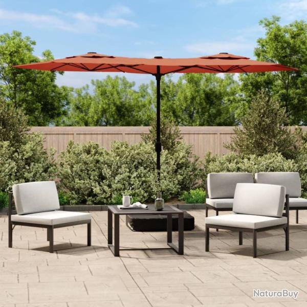 Parasol de � double t�te avec LED terre cuite 316x145 cm