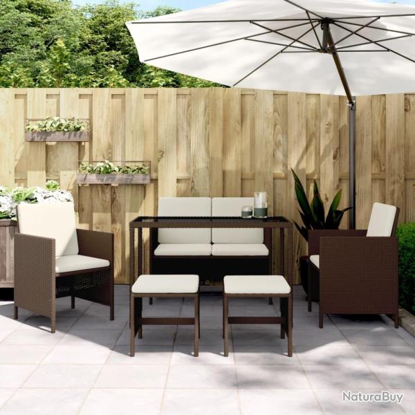 Ensemble � manger de et coussins 6 pcs marron rotin