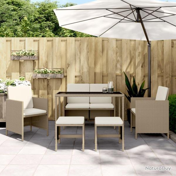 Ensemble � manger de avec coussins 6pcs beige poly rotin