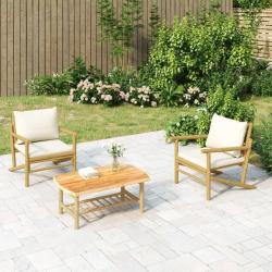 Chaises de lot de 2 avec coussins blanc cr&egrave;me bambou