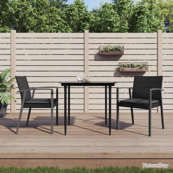 Chaises de et coussins lot de 2 noir 56,5x57x83 cm rotin