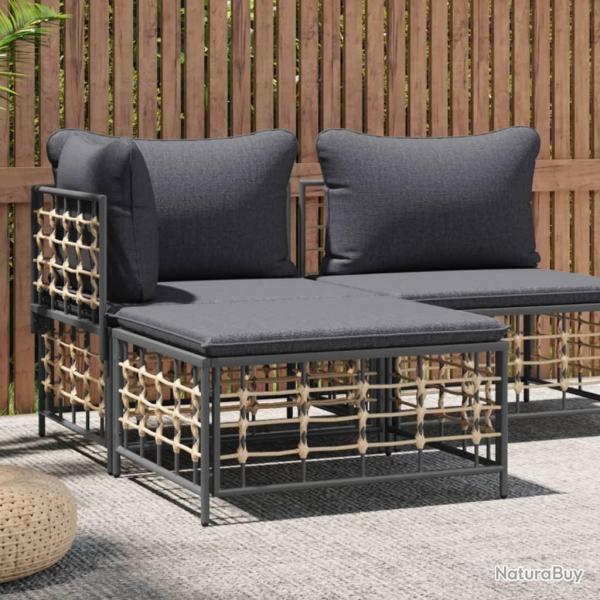 Tabouret de avec coussin gris fonc� r�sine tress�e