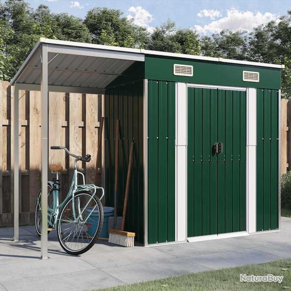 Abri de avec toit prolong� vert 277x107x181 cm acier