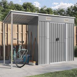 Abri de avec toit allong&eacute; gris clair 277 x 107 x 181 cm en M&eacute;tal