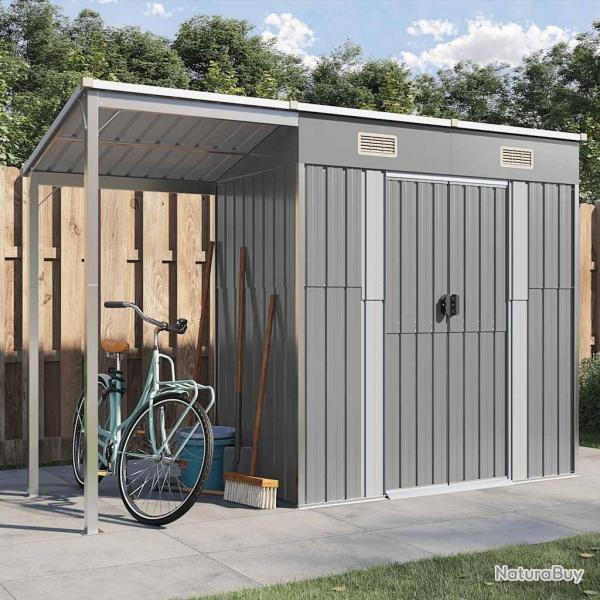 Abri de avec toit allong� gris clair 277 x 107 x 181 cm en M�tal