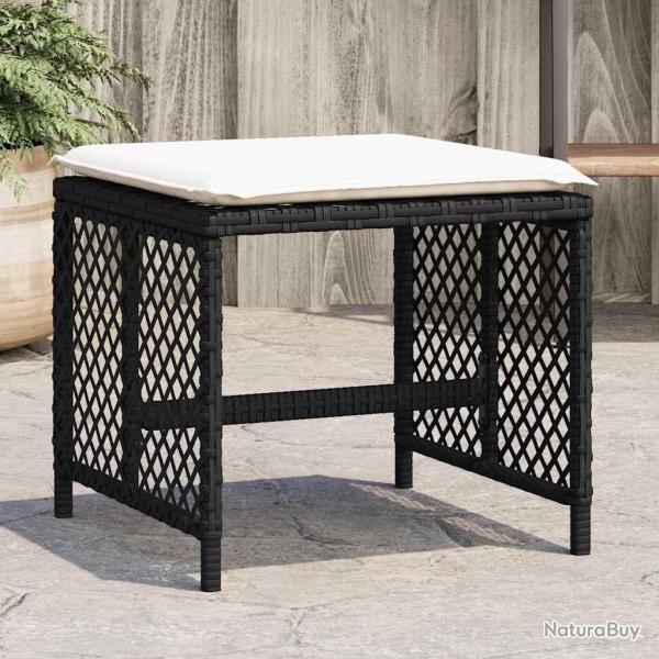 Tabourets de et coussins lot de 4 noir 41x41x36 cm rotin