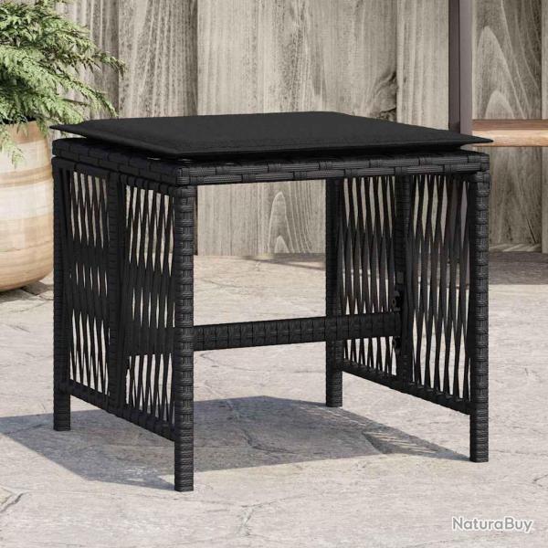 Tabourets de et coussins lot de 4 noir 41x41x36 cm rotin