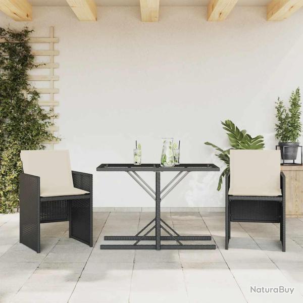 Ensemble de bistro 3 pcs avec coussins noir r�sine tress�e