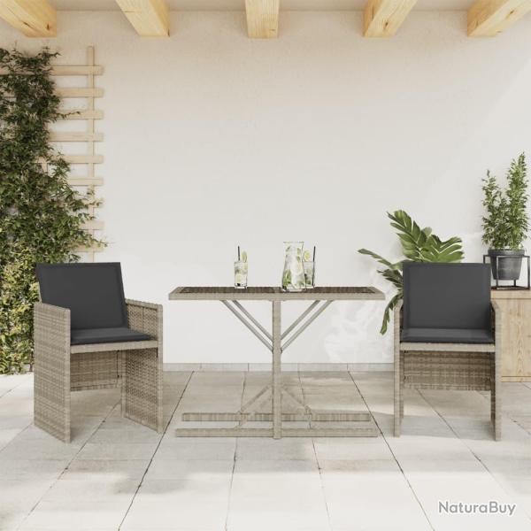Ensemble de bistro 3 pcs et coussins gris clair r�sine tress�e