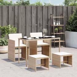 Ensemble &agrave; manger de avec coussins 5pcs Beige poly rotin