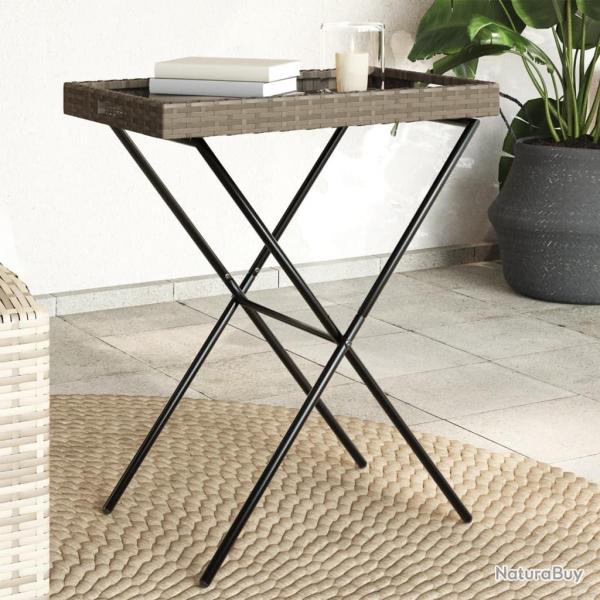 Table � plateau pliable gris 65x40x75 cm r�sine tress�e