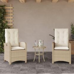 Chaises inclinables de lot de 2 et coussins beige rotin
