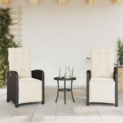 Chaises inclinables de lot de 2 repose-pied noir rotin