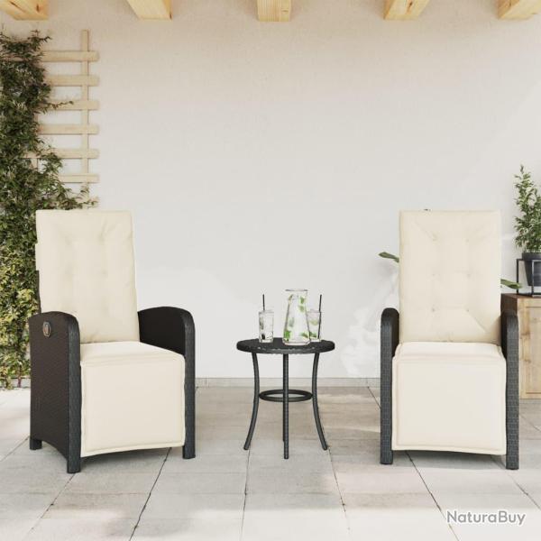 Chaises inclinables de lot de 2 repose-pied noir rotin