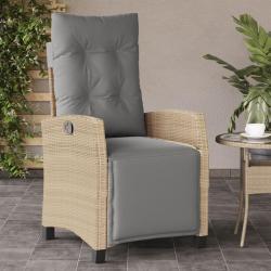 Chaise inclinable de et repose-pied m&eacute;lange beige rotin