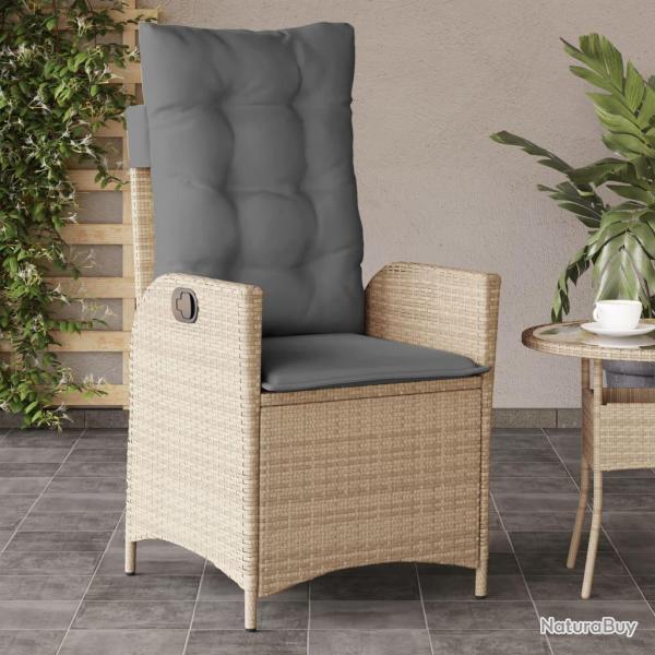Chaise inclinable de coussins m�lange beige poly rotin