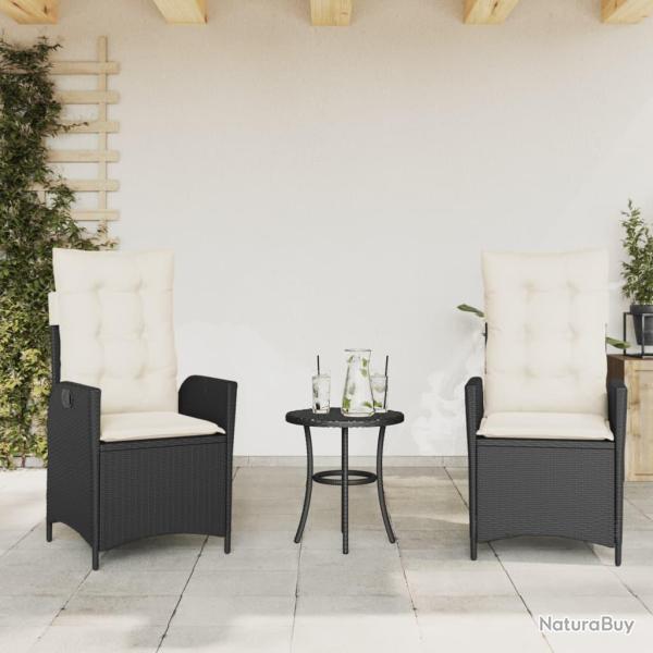 Chaises inclinables de lot de 2 et coussins noir rotin