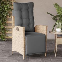 Chaise inclinable de et repose-pied m&eacute;lange beige rotin