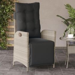 Chaise inclinable de avec repose-pied gris clair rotin