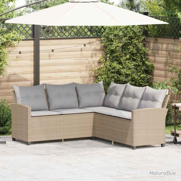 Canap�s en forme de L avec coussins beige r�sine tress�e