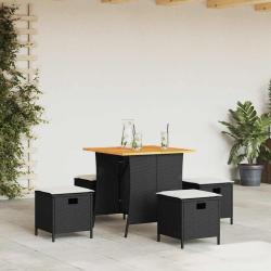 Ensemble &agrave; manger de coussins 5pcs noir r&eacute;sine tress&eacute;e