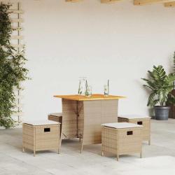 Ensemble &agrave; manger de avec coussins 5pcs Beige poly rotin