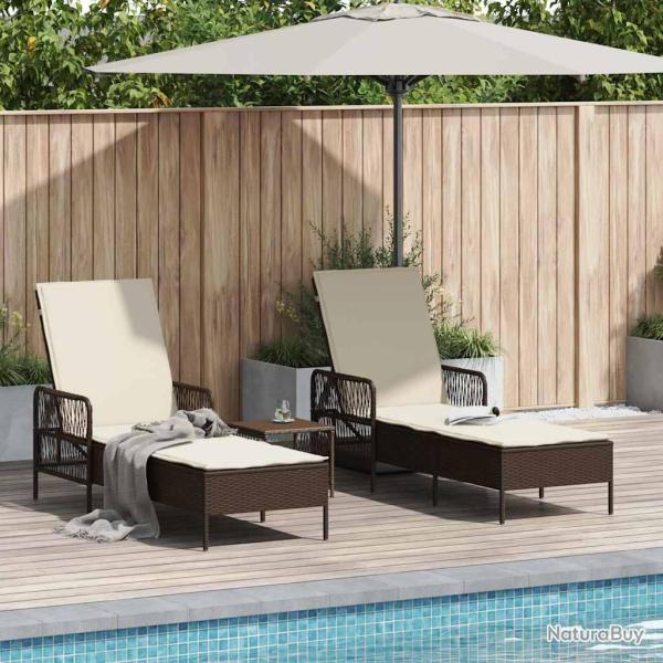 Transat 3 pcs Marron et cr�me blanche 200 x 55 x 92 cm