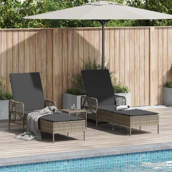 Transat 3 pcs Gris et Gris fonc� 55 x 200 x 92 cm polyrotin