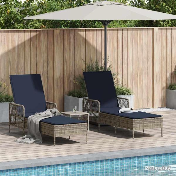 Transat 3 pcs Gris et bleu marine 200 x 55 x 92 cm polyrotin