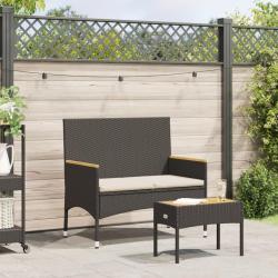 Banc de 2 places avec coussins/table noir r&eacute;sine tress&eacute;e