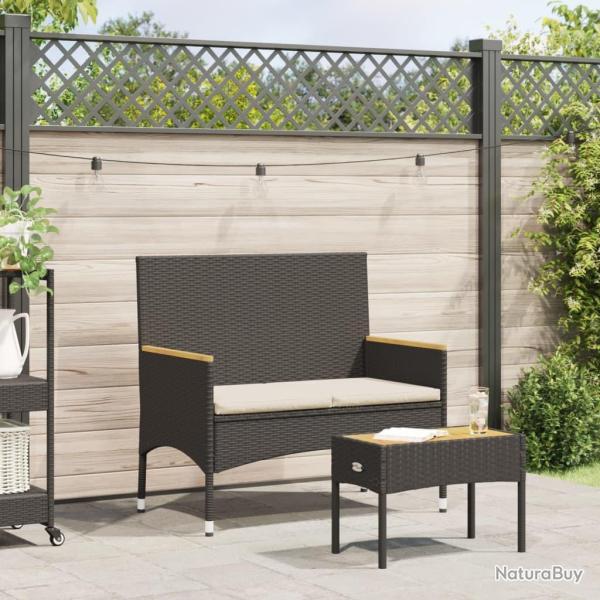 Banc de 2 places avec coussins/table noir r�sine tress�e