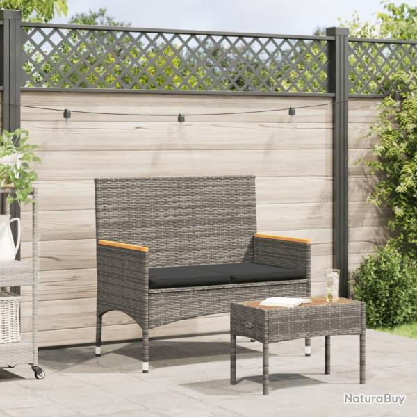 Banc de 2 places avec coussins/table gris r�sine tress�e