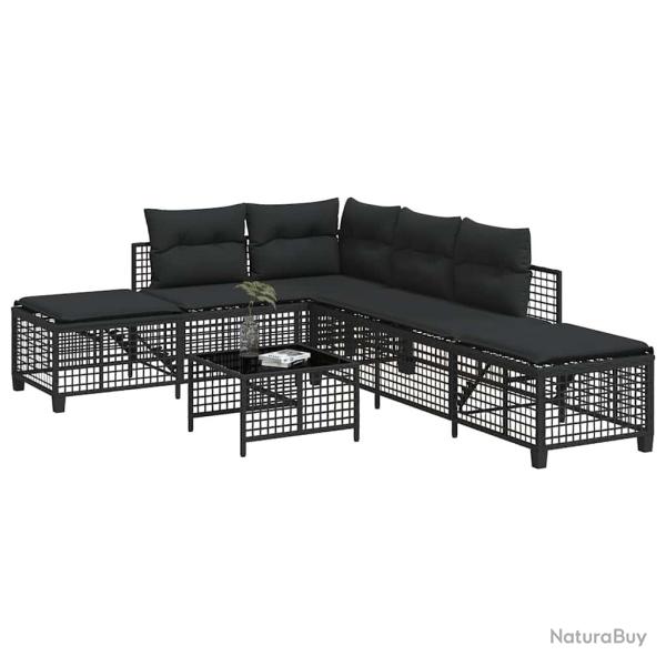 Salon de jardin d'angle avec coussins, 3 pi�ces, r�sine tress�e, noir