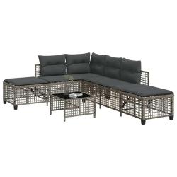 Salon de jardin d'angle avec coussins, 3 pi&egrave;ces, r&eacute;sine tress&eacute;e, gris