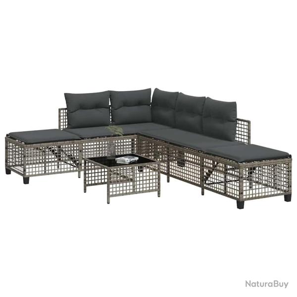 Salon de jardin d'angle avec coussins, 3 pi�ces, r�sine tress�e, gris