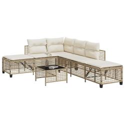 Salon de jardin d'angle avec coussins, 3 pi&egrave;ces, r&eacute;sine tress&eacute;e, beige