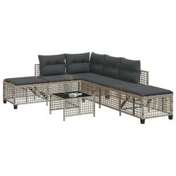 Salon de jardin d'angle avec coussins, 3 pi&egrave;ces, rotin, gris clair