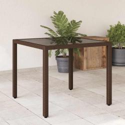 Table de avec dessus en verre marron r&eacute;sine tress&eacute;e