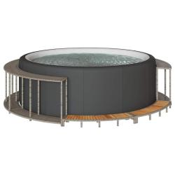 Cadre de bain &agrave; remous rangement et marche gris r&eacute;sine tress&eacute;e