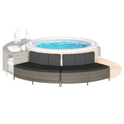 Bancs de spa avec coussins 2 pcs gris r&eacute;sine tress&eacute;e