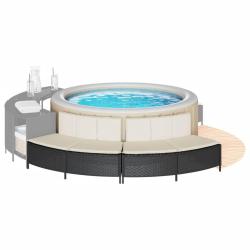 Bancs de spa avec coussins 2 pcs noir r&eacute;sine tress&eacute;e