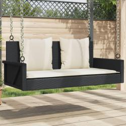 Banc &agrave; bascule avec coussins Noir 119 x 56 x 48 cm R&eacute;sine tress&eacute;e