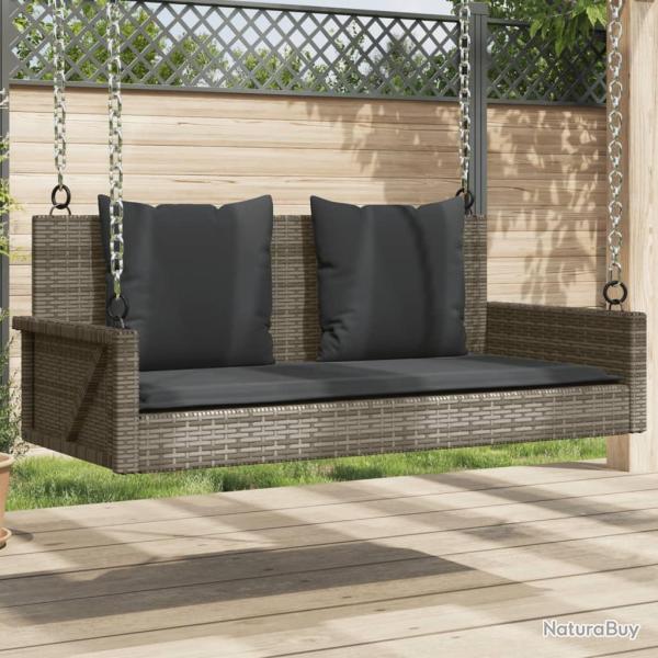 Balancelle avec coussins gris 119x56x48 cm r�sine tress�e