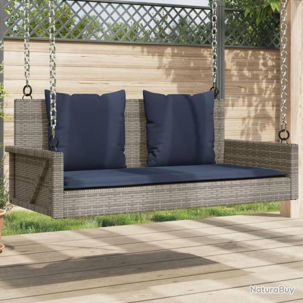 Banc � bascule avec coussins Gris 119 x 56 x 48 cm R�sine tress�e