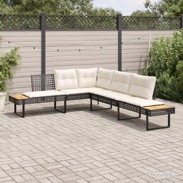 Canap� de avec coussins en forme de L noir rotin acacia