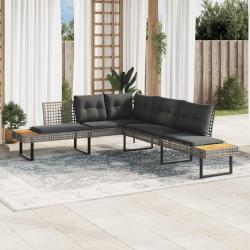 Canap&eacute; de avec coussins en forme de L gris rotin acacia