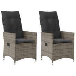 Chaises inclinables de lot de 2 et coussins gris rotin