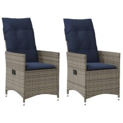 Lot de 2 chaises de inclinables avec coussins en r&eacute;sine tress&eacute;e grise