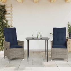 Lot de 2 chaises inclinables avec coussins, grises